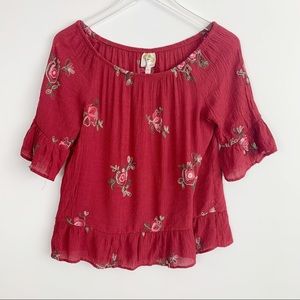 Fig and Flower Ruffle Sleeve Boho Peasant Top PM